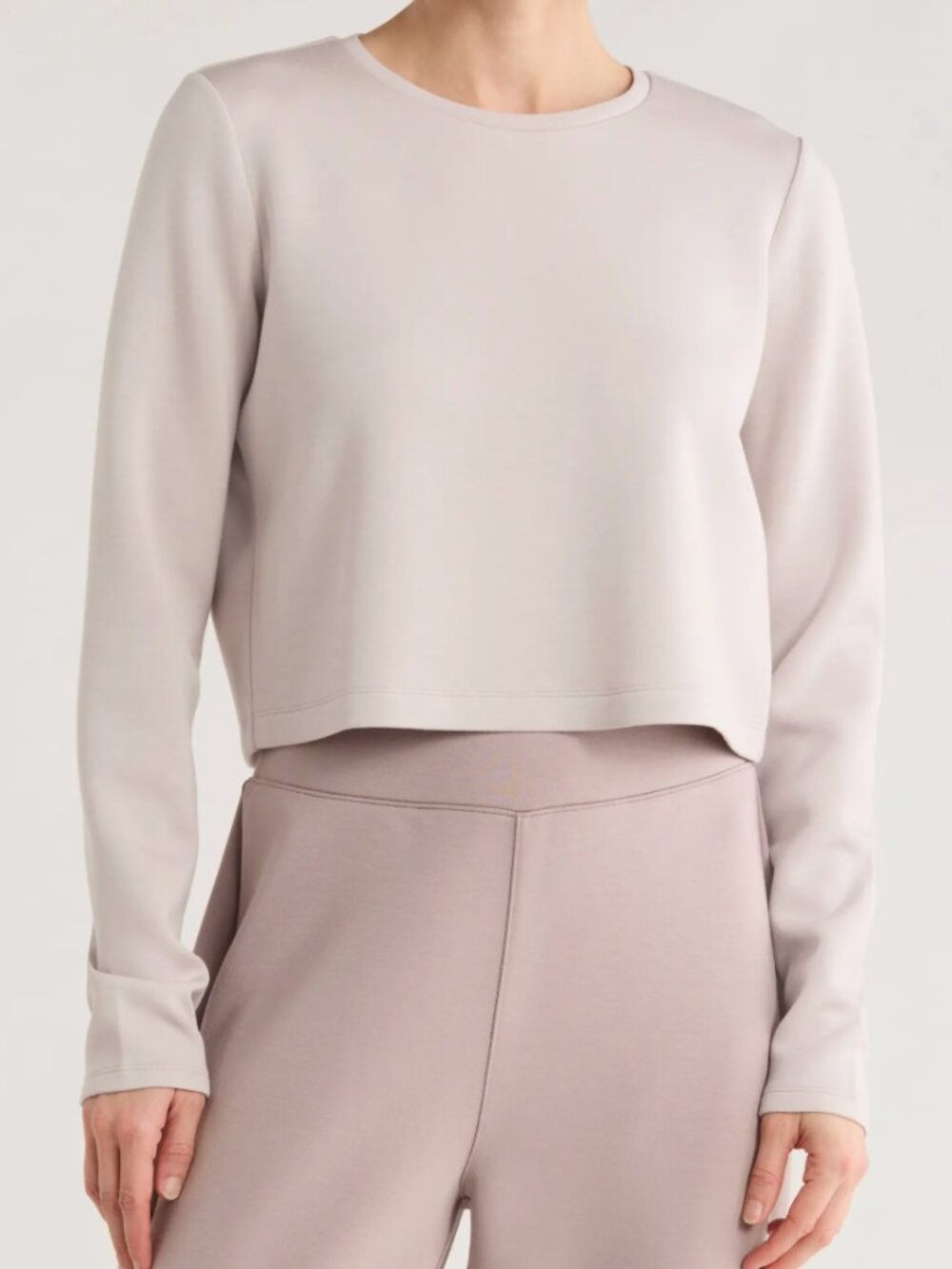 SPANX AirEssentials Cropped Long Sleeve Tee Light Gray Medium NWT